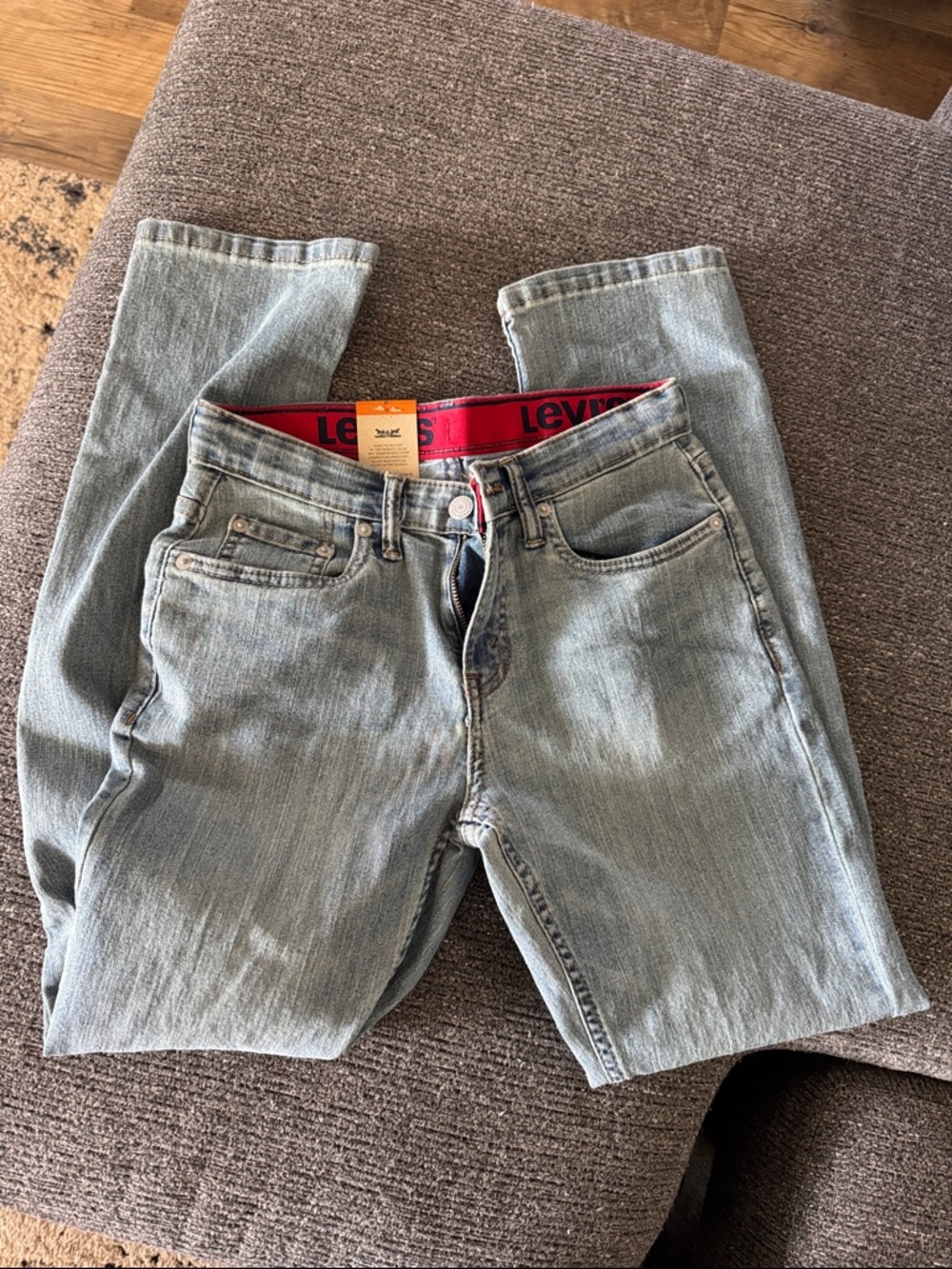 Levi's Youth sz 12Light Blue Straight Jeans with Red Waistband Detail